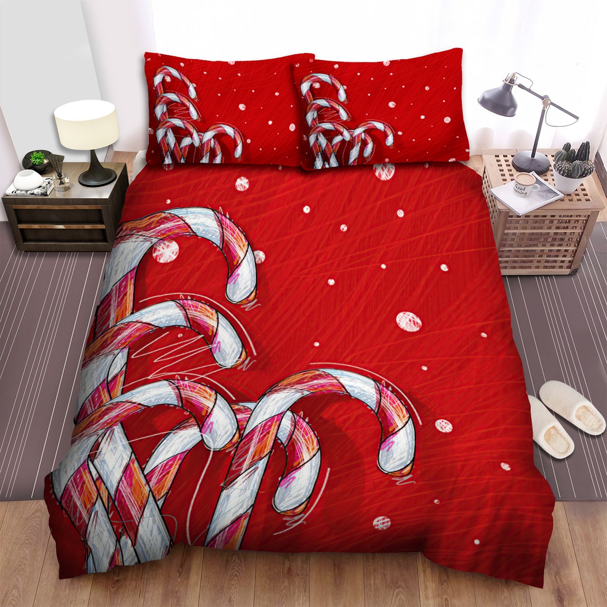 Christmas Art - Candy Cane Illustration Bed Sheets Spread Duvet Cover Bedding Set - Unique Anime Apparel for Fans