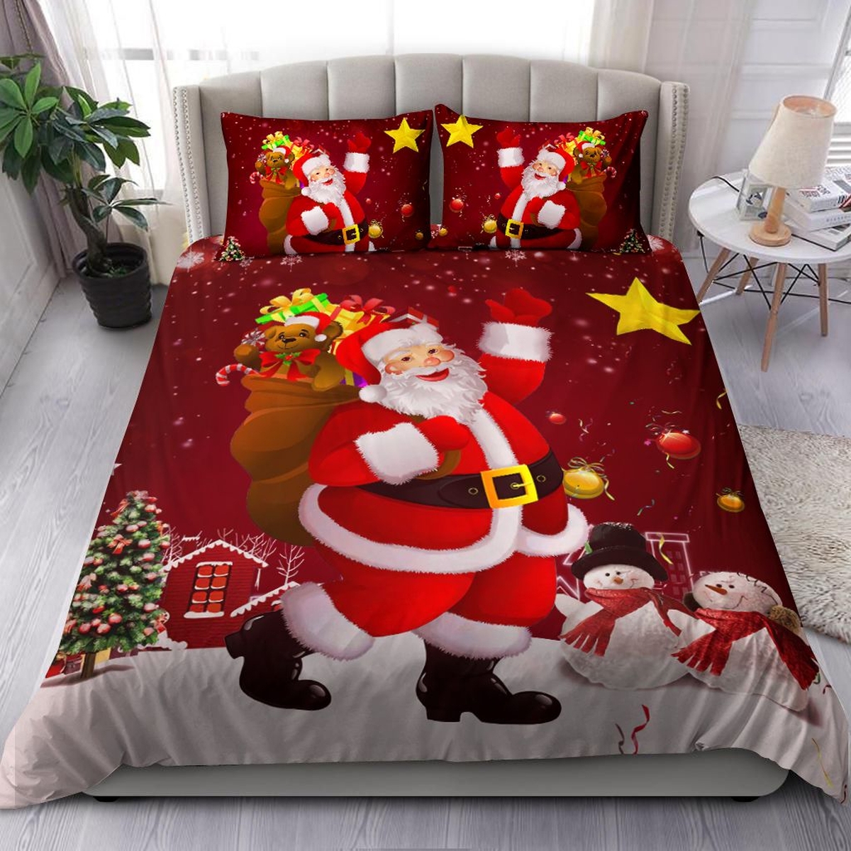 Christmas Santa Claus With Gift Bedding Set Bed Sheets Spread Comforter Duvet Cover Bedding Set - Unique Anime Apparel for Fans