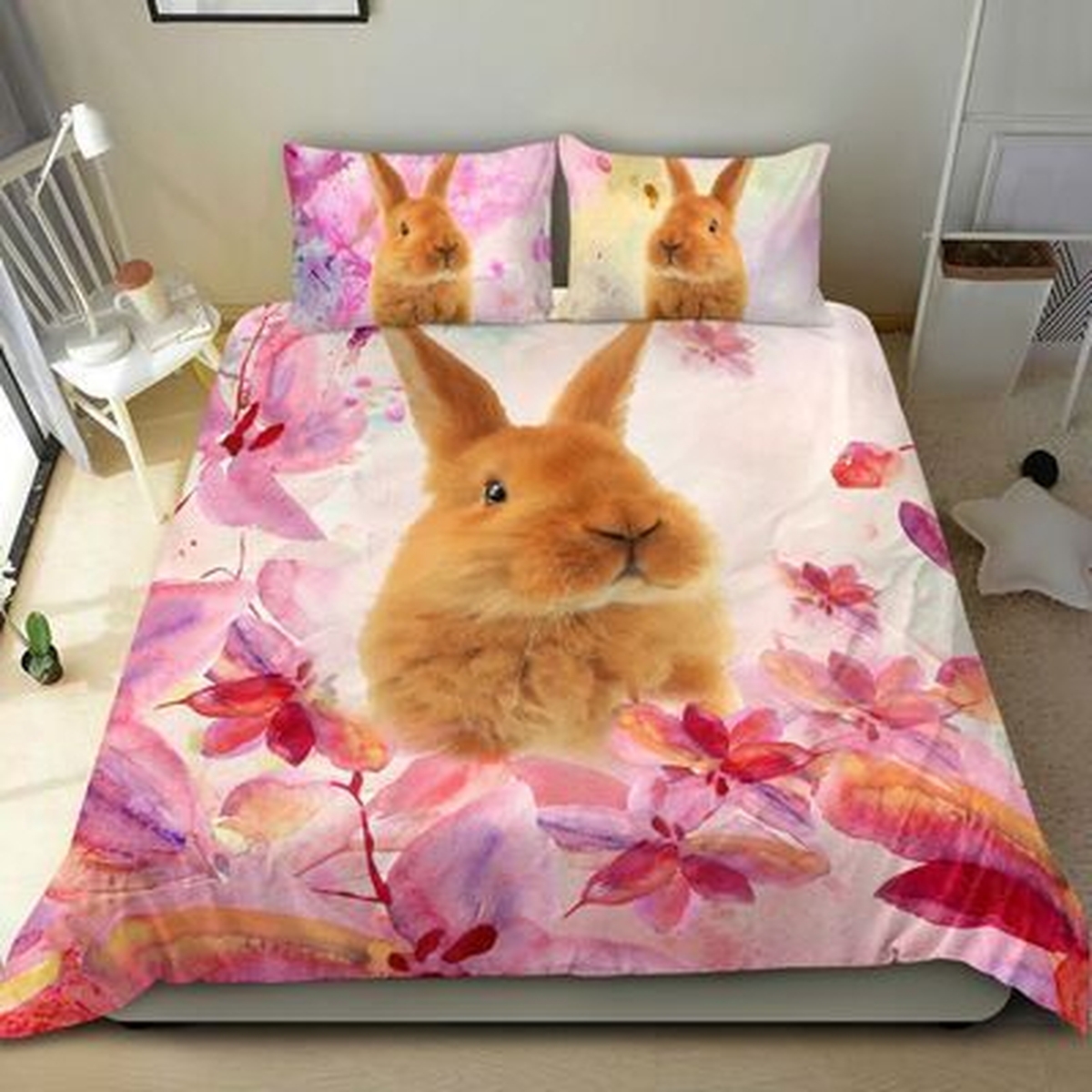 Chubby Bunny Rabbit Bed Sheets Spread Duvet Cover Bedding Set - Unique Anime Apparel for Fans