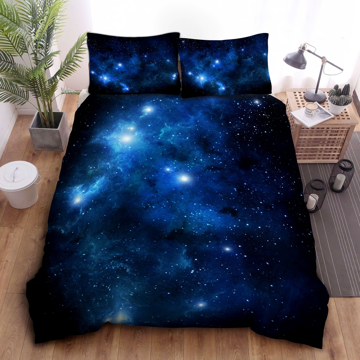 Clearly Printed Dark Blue Galaxy Bed Sheets Spread Duvet Cover Bedding Set - Unique Anime Apparel for Fans