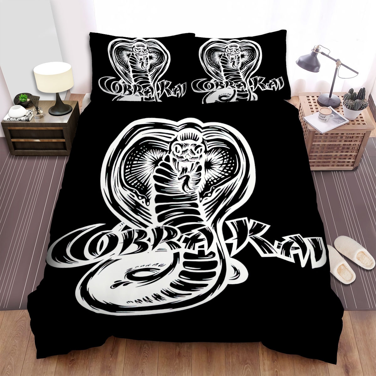 Cobra Kai Black And White Art Bed Sheets Spread Comforter Duvet Cover Bedding Set - Unique Anime Apparel for Fans