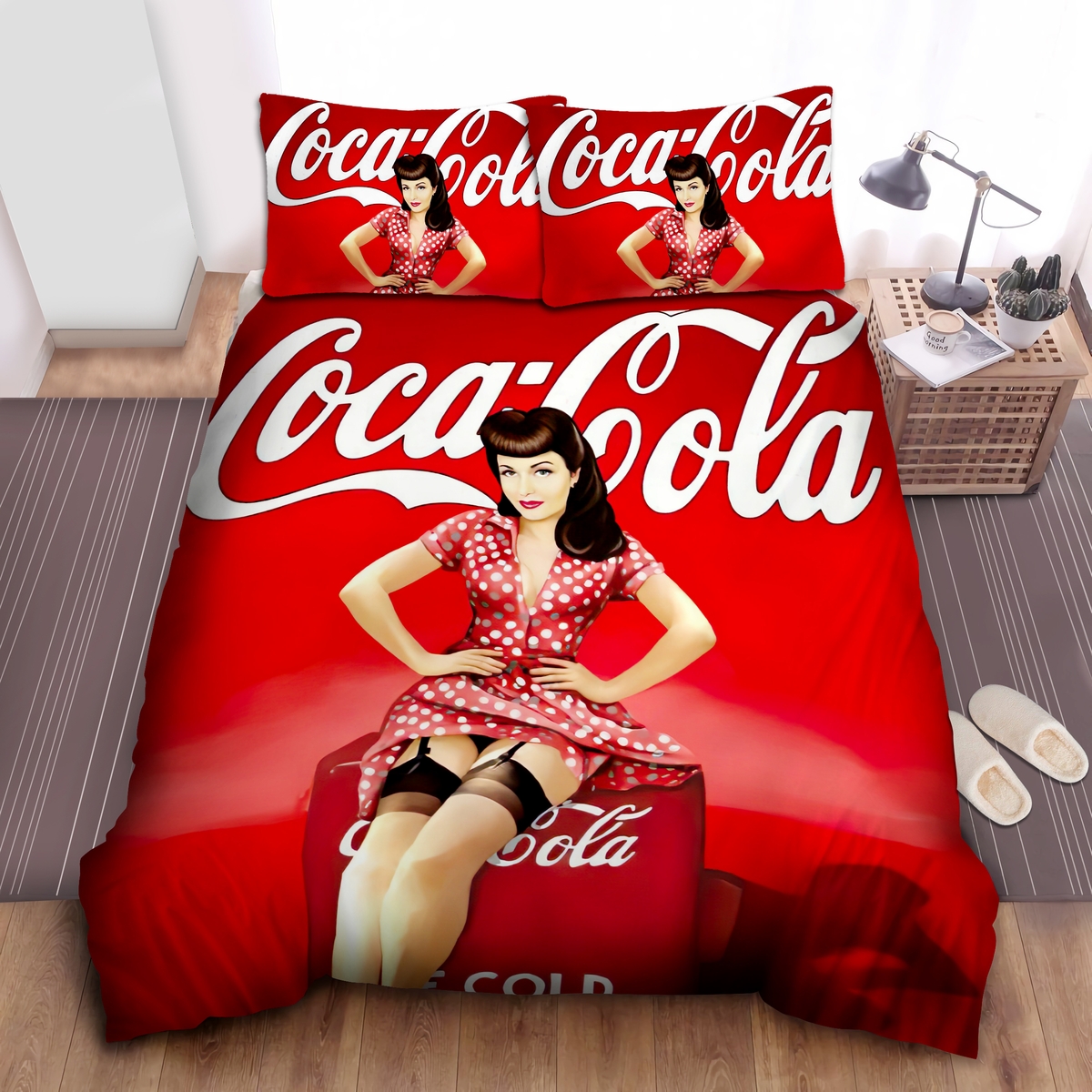 Coca-Cola Pin-Up Girl Vintage Art Bed Sheets Spread Duvet Cover Bedding Set - Unique Anime Apparel for Fans