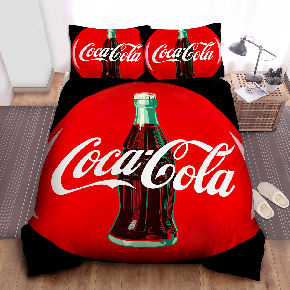 Coca-Cola Vintage Bottle On Red Pin Bed Sheets Spread Duvet Cover Bedding Set - Unique Anime Apparel for Fans