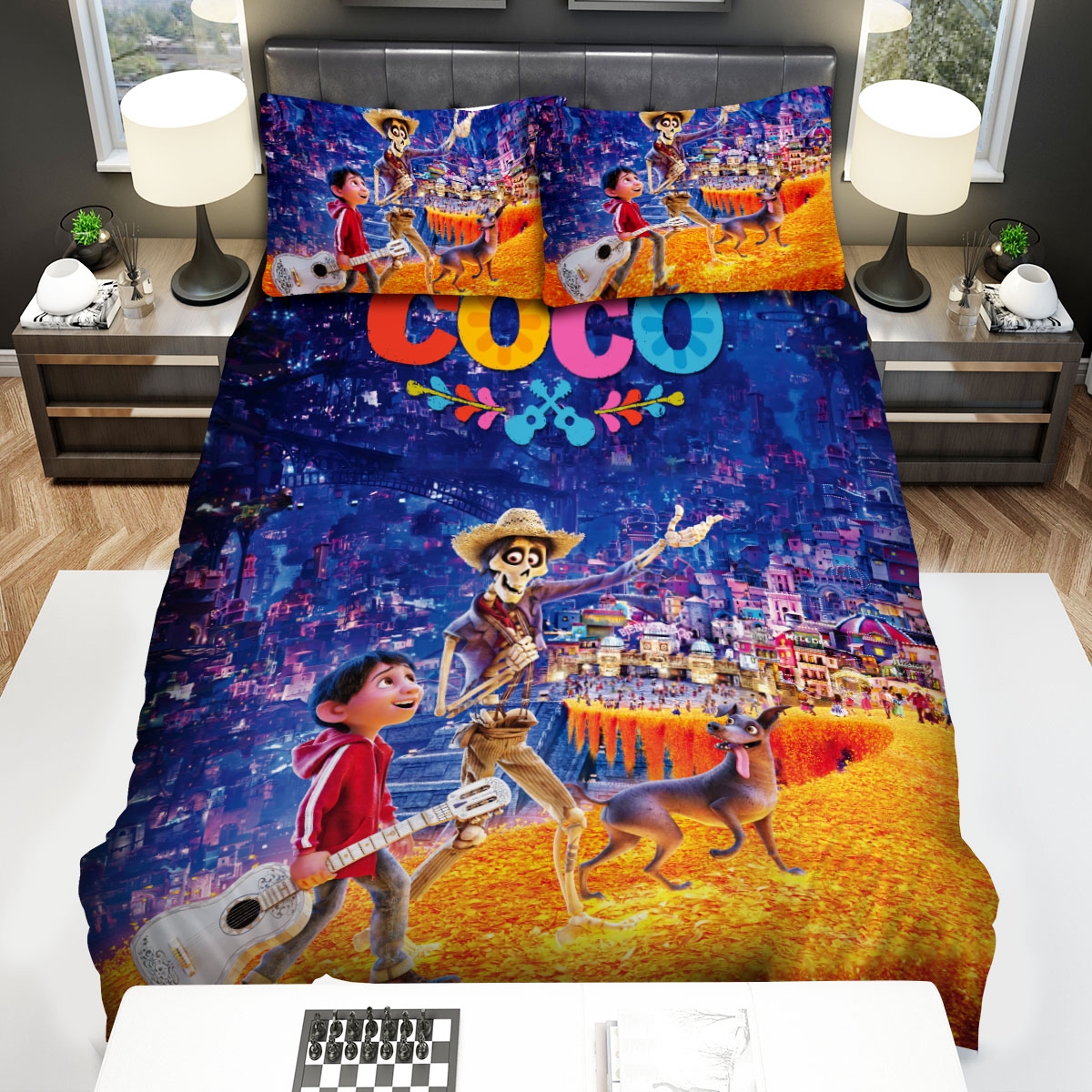 Coco Miguel And Hector In The Gold Road Bed Sheets Spread Duvet Cover Bedding Set - Unique Anime Apparel for Fans