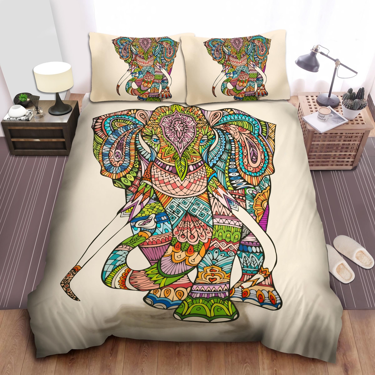 Colorful Elephant Bed Sheets Spread Comforter Duvet Cover Bedding Set - Unique Anime Apparel for Fans