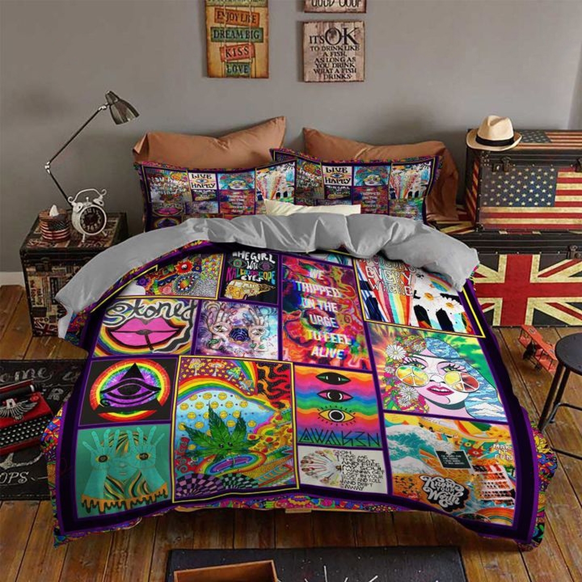 Colorful Hippie Bed Sheets Spread Duvet Cover Bedding Set - Unique Anime Apparel for Fans