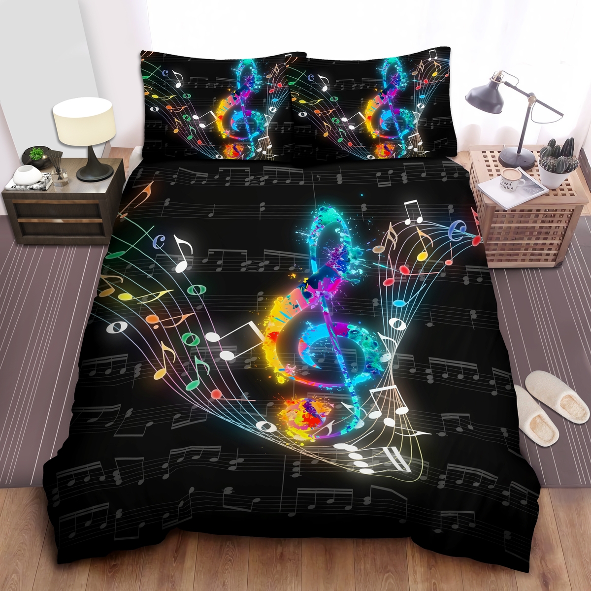 Colorful Magical Music Notes Duvet Cover Bedding Set - Unique Anime Apparel for Fans