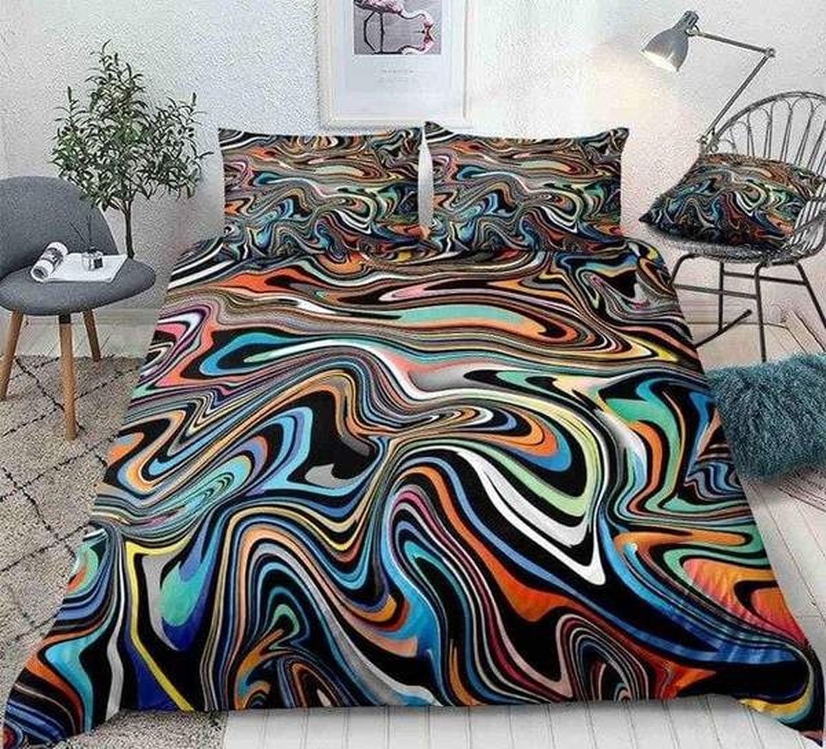 Colorful Marble Abstract Art Bed Sheets Spread Duvet Cover Bedding Set - Unique Anime Apparel for Fans
