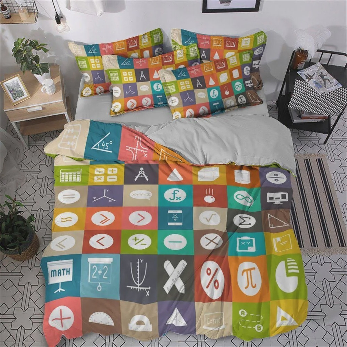 Colorful Math Equipment Square Bed Sheets Spread Duvet Cover Bedding Set - Unique Anime Apparel for Fans