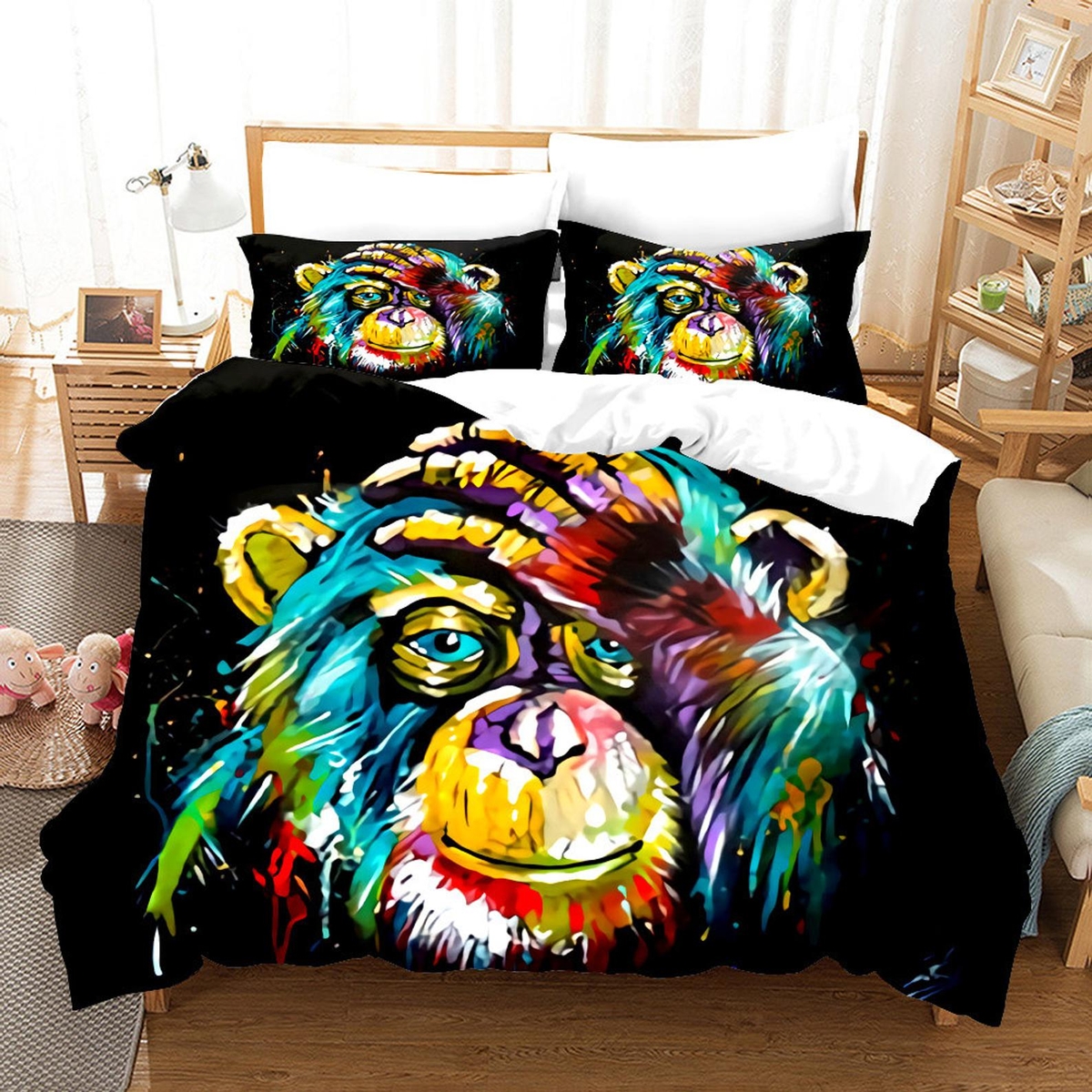 Colorful Monkey Bed Sheets Duvet Cover Bedding Set - Unique Anime Apparel for Fans