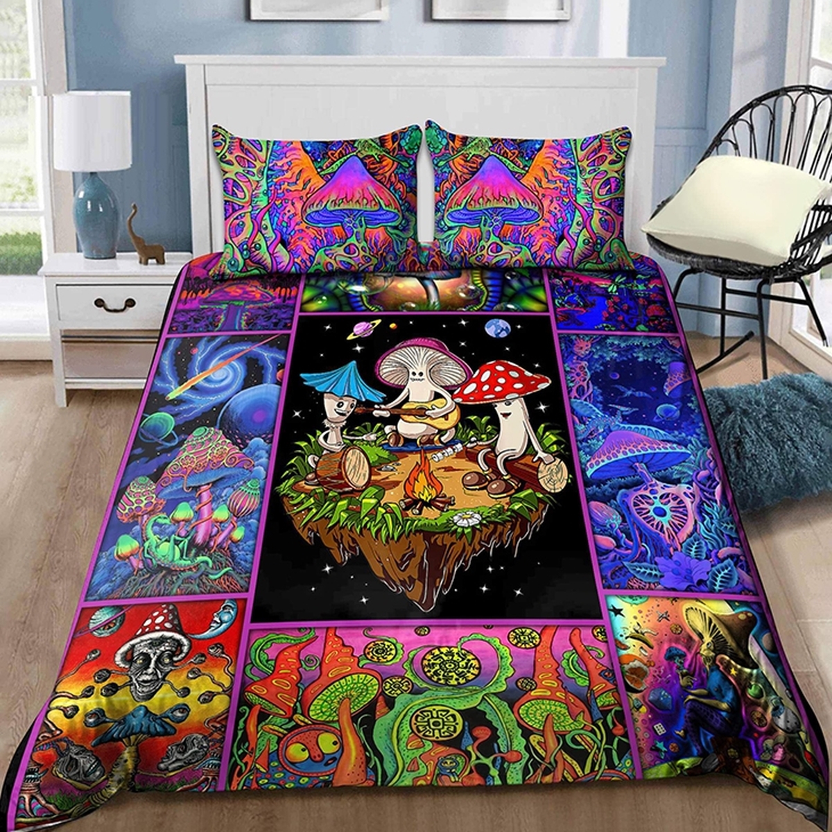 Colorful Mushroom Bed Sheets Bedspread Duvet Cover Bedding Set - Unique Anime Apparel for Fans