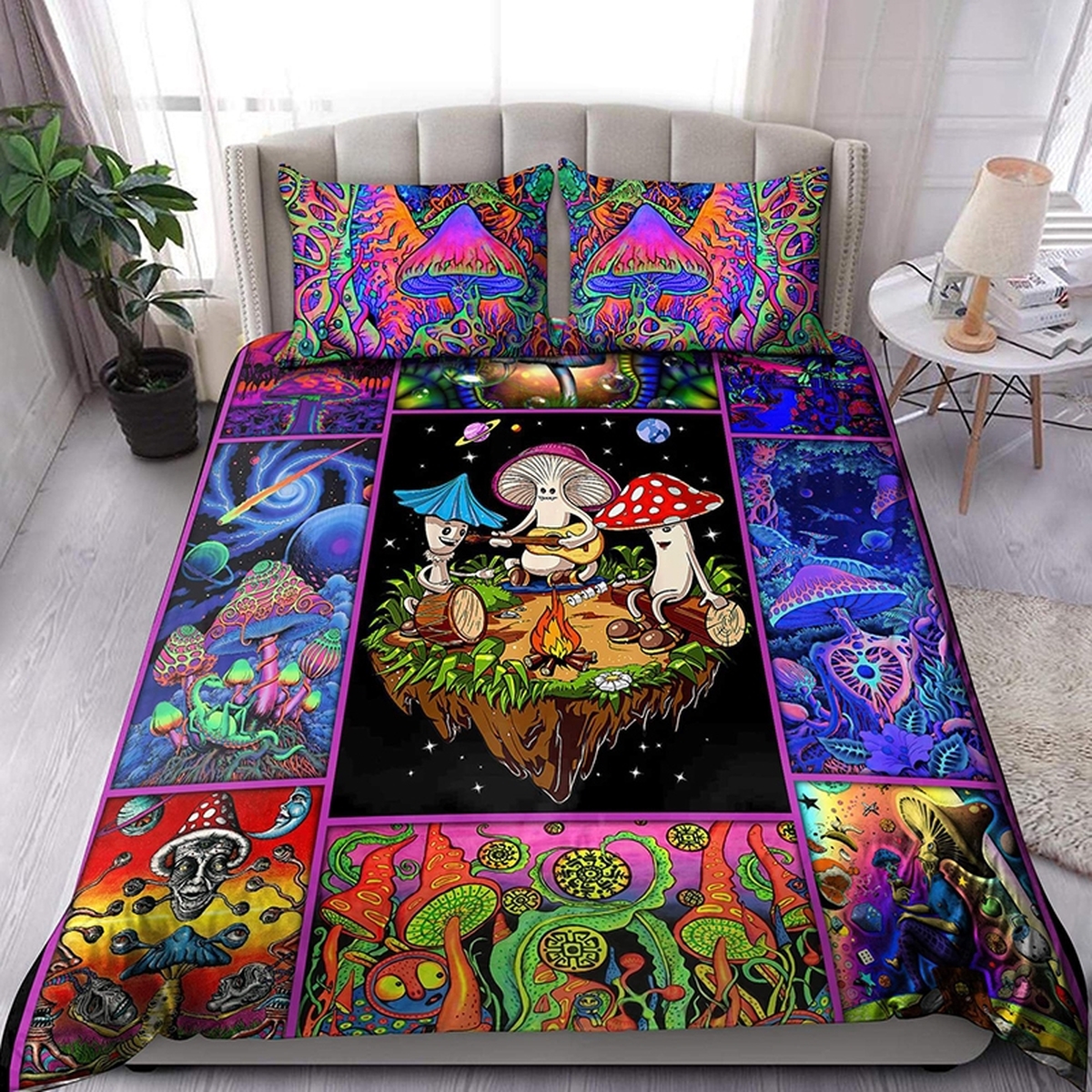Colorful Mushroom Hippie Bed Sheets Bedspread Duvet Cover Bedding Set - Unique Anime Apparel for Fans