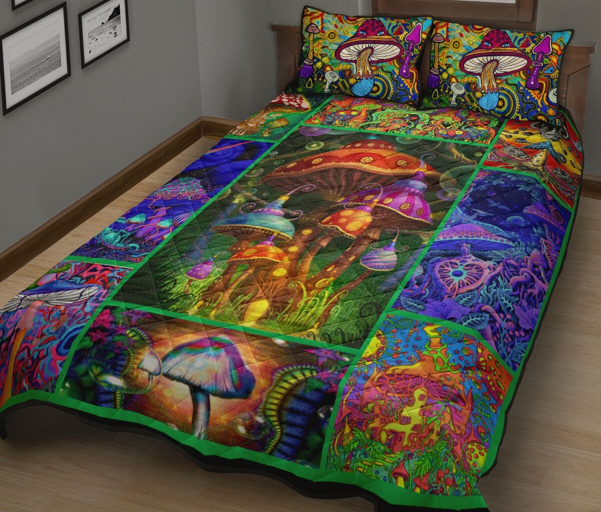 Colorful Mushroom Quilt Bedding Set - Unique Anime Apparel for Fans