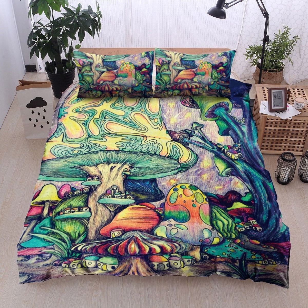 Colorful Trippy Mushroom Bed Sheets Spread Duvet Cover Bedding Set Perfect Gifts For Mushroom Lover Gifts For Birthday Christmas Thanksgiving - Unique Anime Apparel for Fans