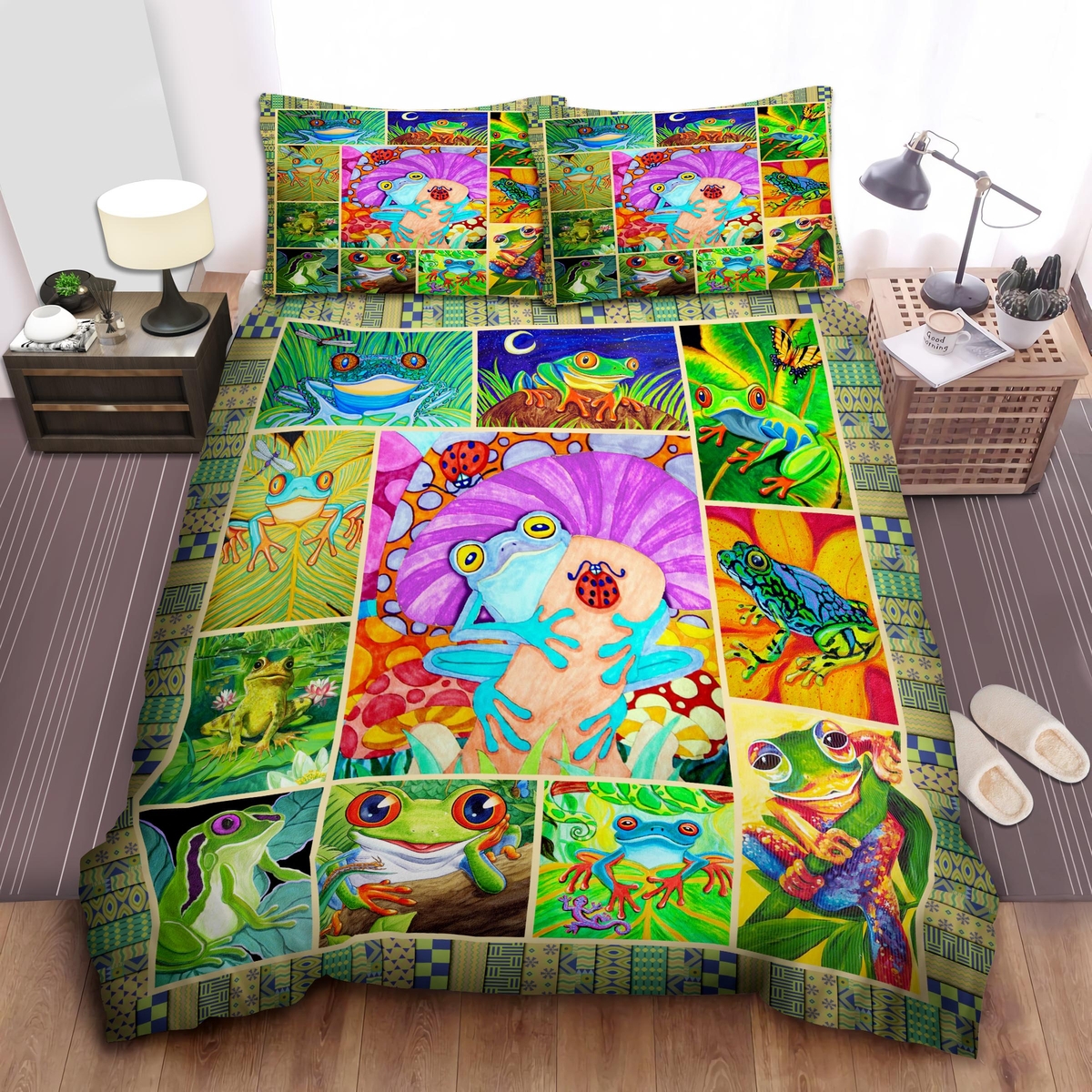 Colorful Wild Frog Bedding Set (Duvet Cover & Pillow Cases) - Unique Anime Apparel for Fans