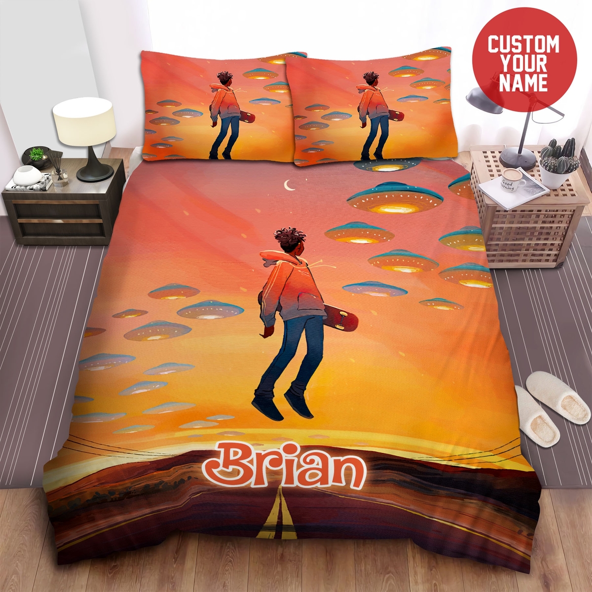 Cool Black Boy Holding Skateboard Afro Boy Custom Name Duvet Cover Bedding Set - Unique Anime Apparel for Fans