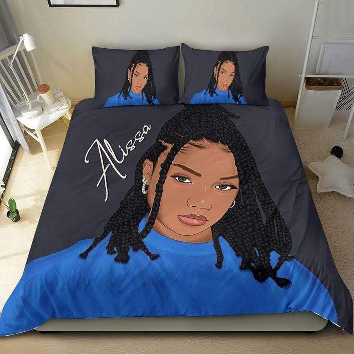 Cool Black Girl Braid Hairstyle Custom Bedding Set With Name - Unique Anime Apparel for Fans