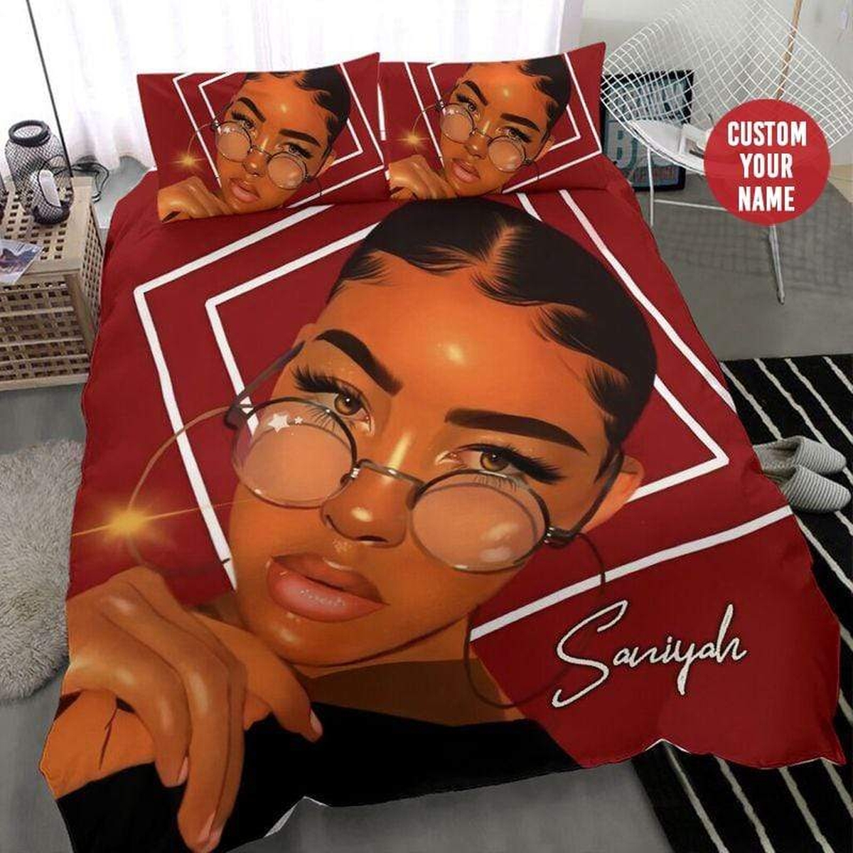 Cool Black Girl Custom Duvet Cover Bedding Set With Name - Unique Anime Apparel for Fans