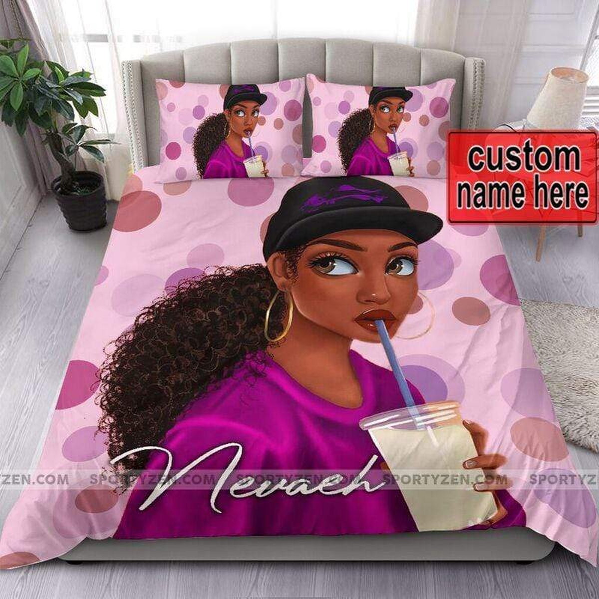 Cool Black Girl Custom Name Duvet Cover Bedding Set - Unique Anime Apparel for Fans