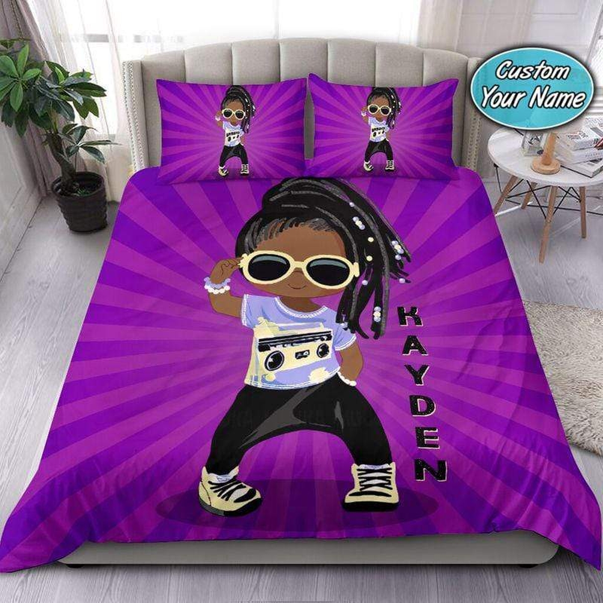 Cool Dancing Black Kid Wear Sunglasses African Custom Name Duvet Cover Bedding Set - Unique Anime Apparel for Fans