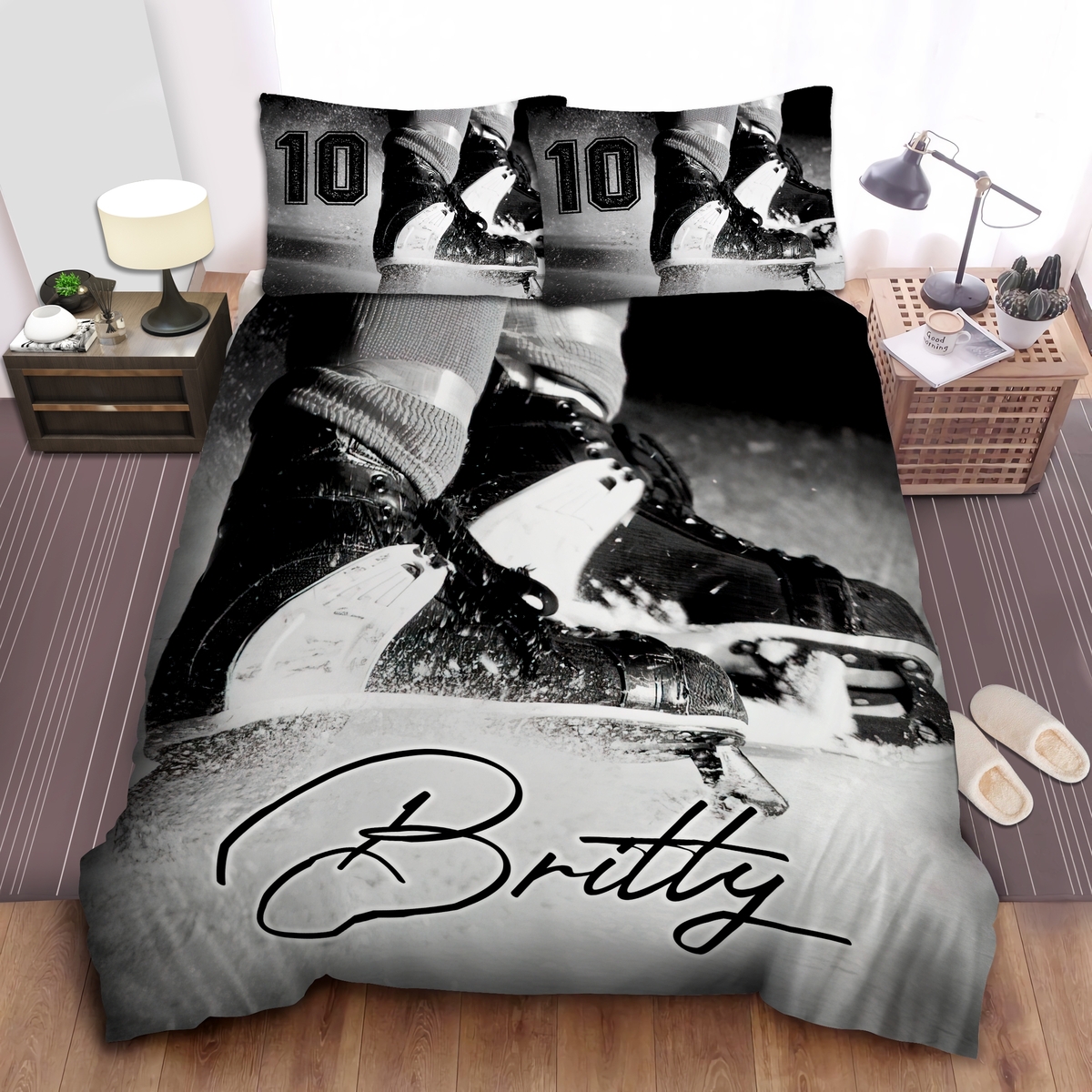 Cool Hockey Personalized Custom Name & Number Duvet Cover Bedding Set - Unique Anime Apparel for Fans