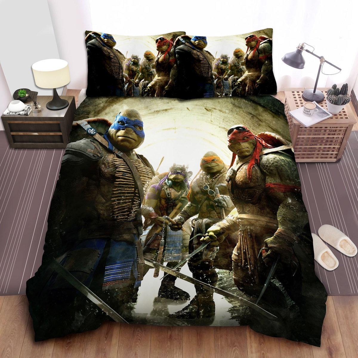 Cool Ninja Turtles Realistic Look Bed Sheets Spread Duvet Cover Bedding Set - Unique Anime Apparel for Fans