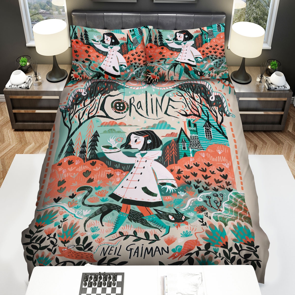 Coraline With Cat Art Bed Sheets Spread Duvet Cover Bedding Set - Unique Anime Apparel for Fans
