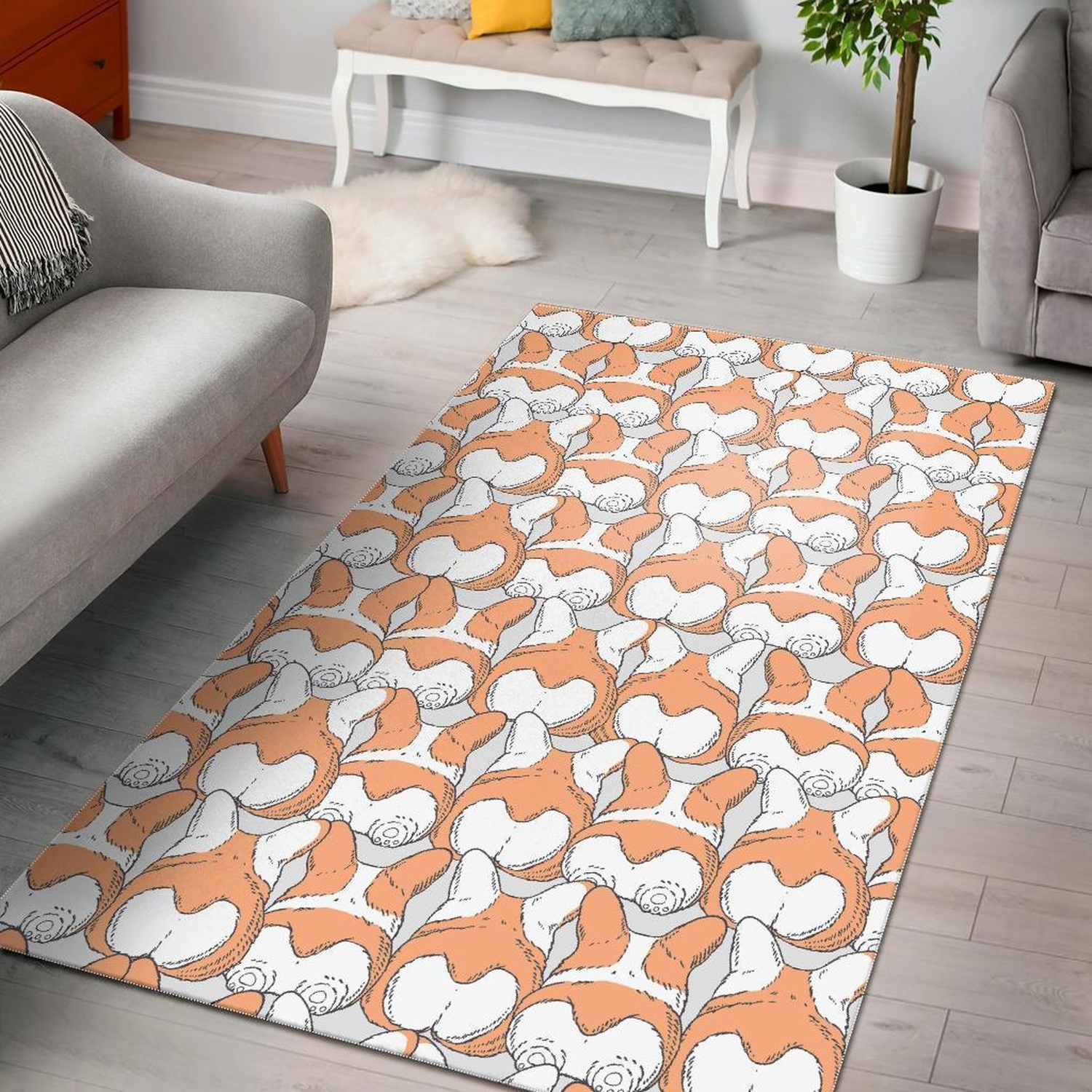 Corgi Butt Pattern Print Area Limited Edition Rug - Unique Anime Apparel for Fans