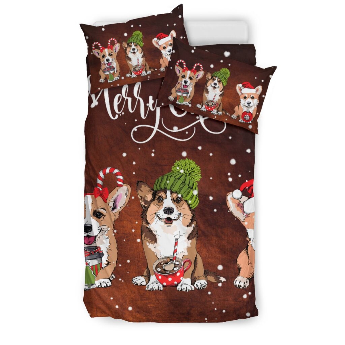 Corgi Dog Marry Christmas Bed Sheets Spread Duvet Cover Bedding Set - Unique Anime Apparel for Fans