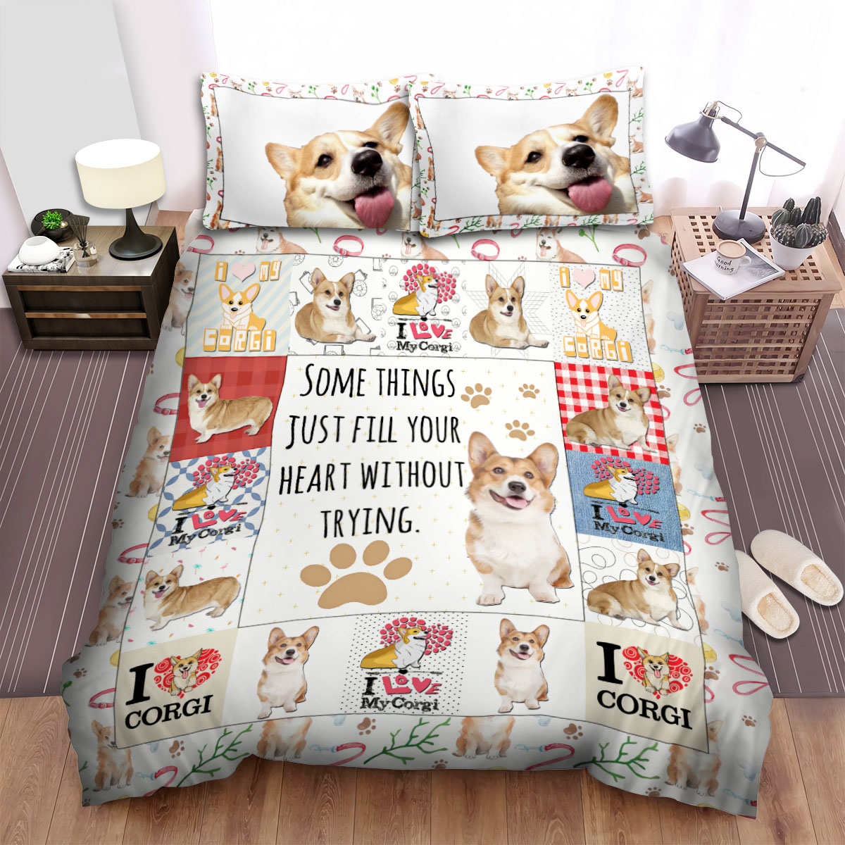 Corgi Dog Some Things Just Fill Your Heart Bed Sheets Spread Duvet Cover Bedding Set - Unique Anime Apparel for Fans