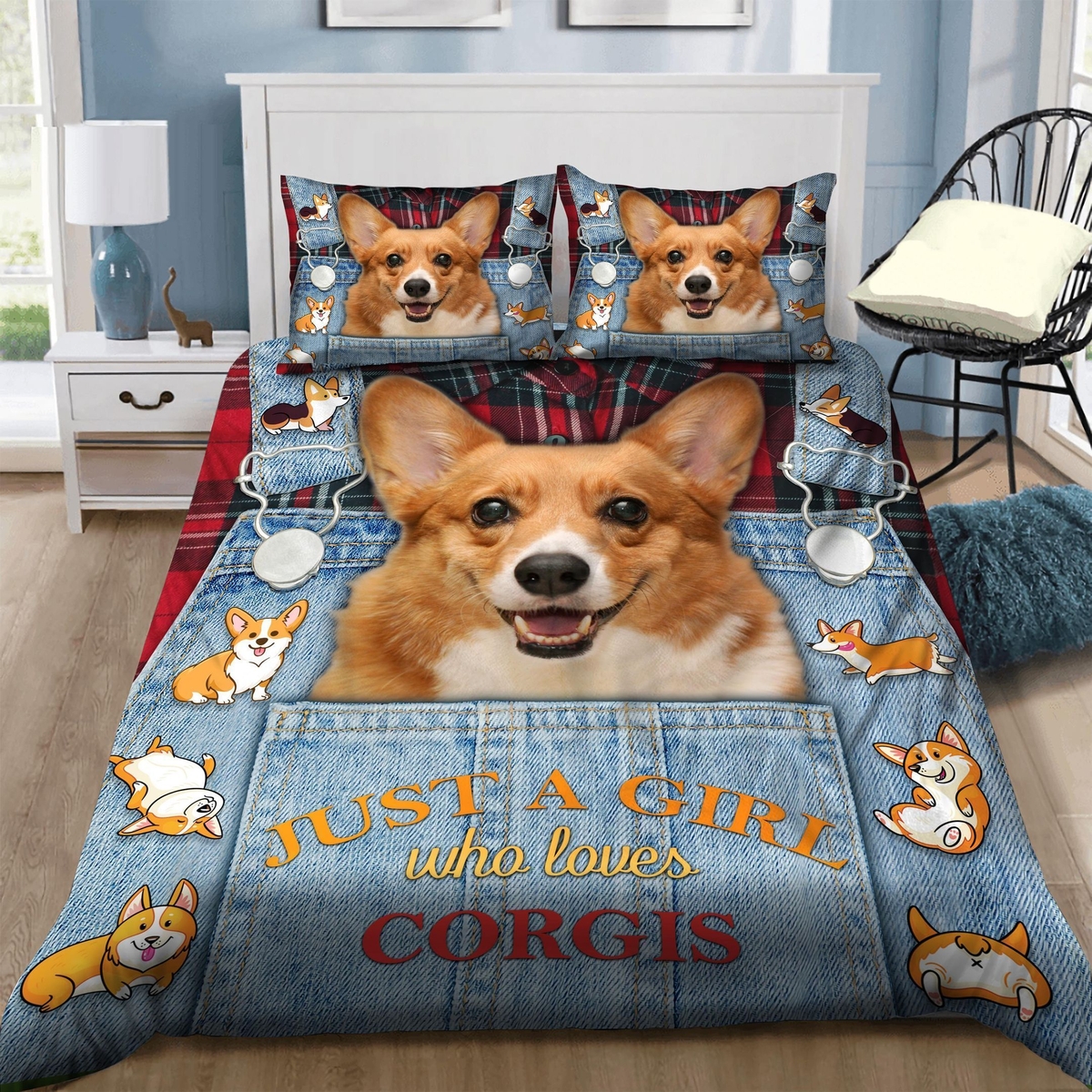 Corgi Just A Girl Who Loves Corgi Bed Sheets Duvet Cover Bedding Set - Unique Anime Apparel for Fans