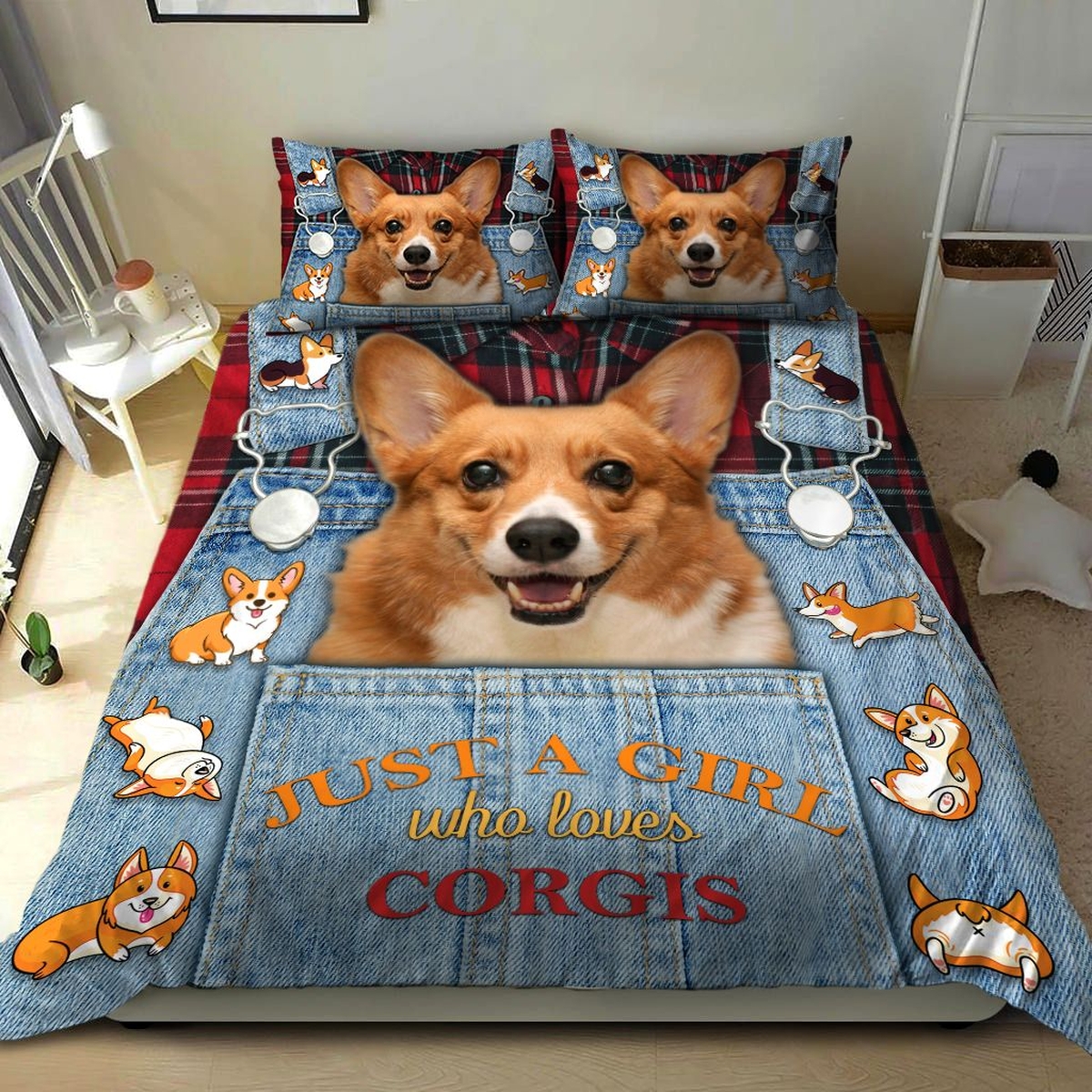 Corgi Just A Girl Who Loves Corgis Bedding Set Bed Sheets Spread Duvet Cover Bedding Set - Unique Anime Apparel for Fans