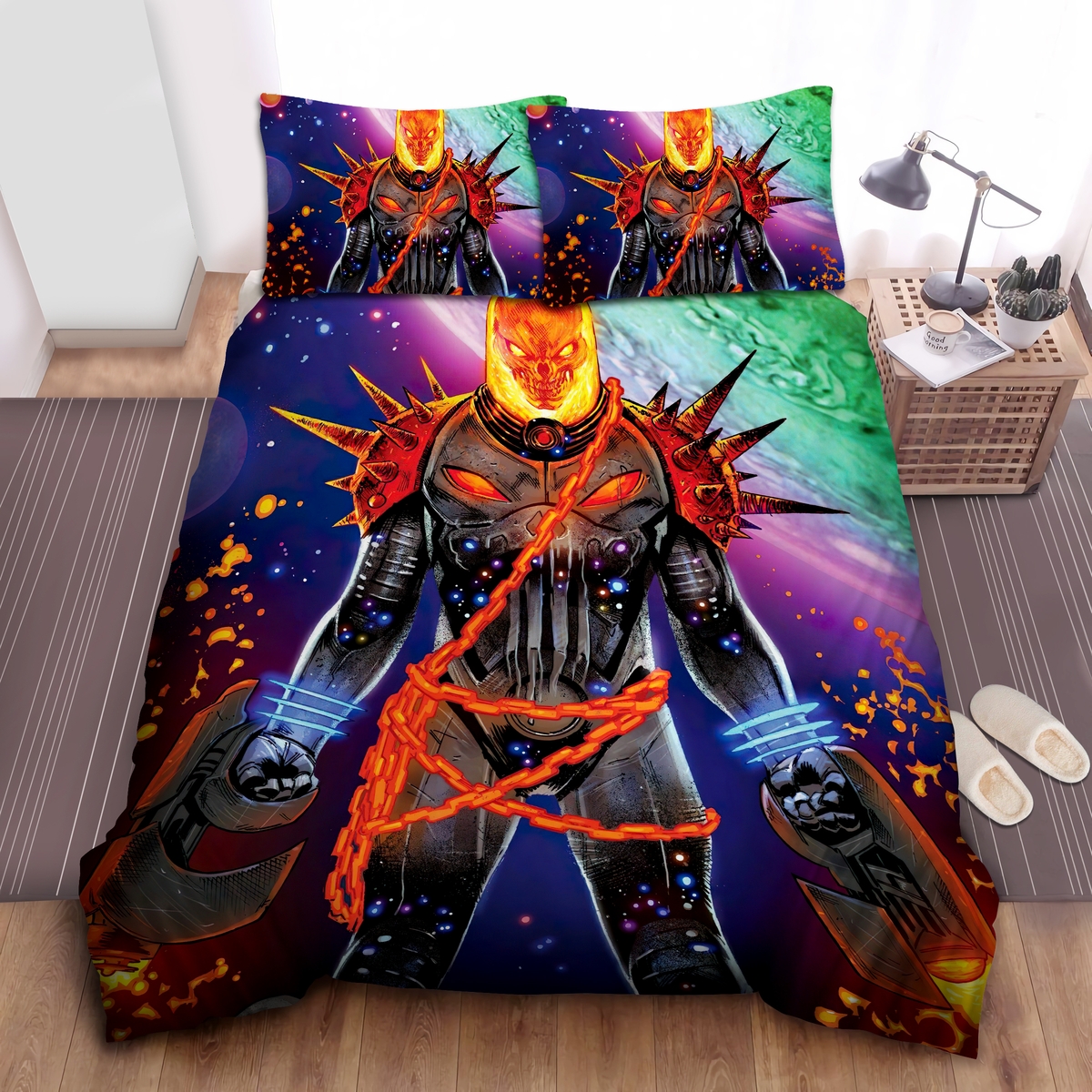 Cosmic Ghost Rider Bed Sheets Spread Duvet Cover Bedding Set - Unique Anime Apparel for Fans