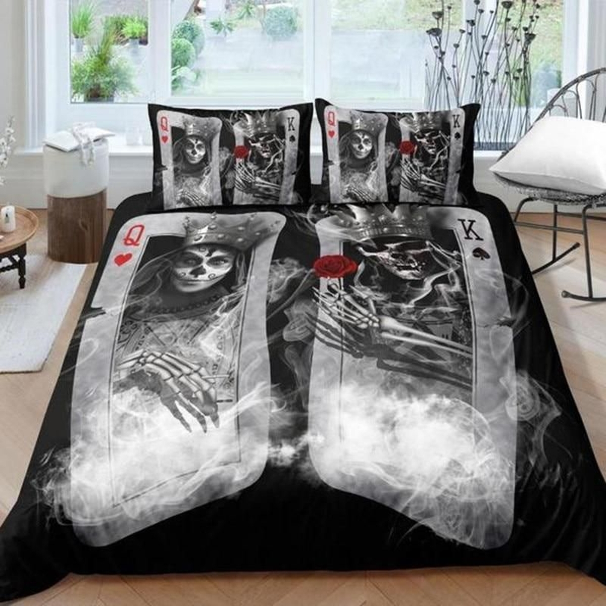 Couple Sugar Skull Bed Sheets Spread Duvet Cover Bedding Set - Unique Anime Apparel for Fans