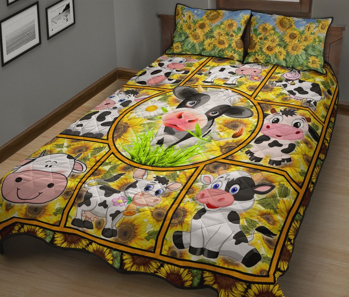 Cow Cute Sunflower Quilt Bed Sheets Spread Quilt Bedding Set - Unique Anime Apparel for Fans