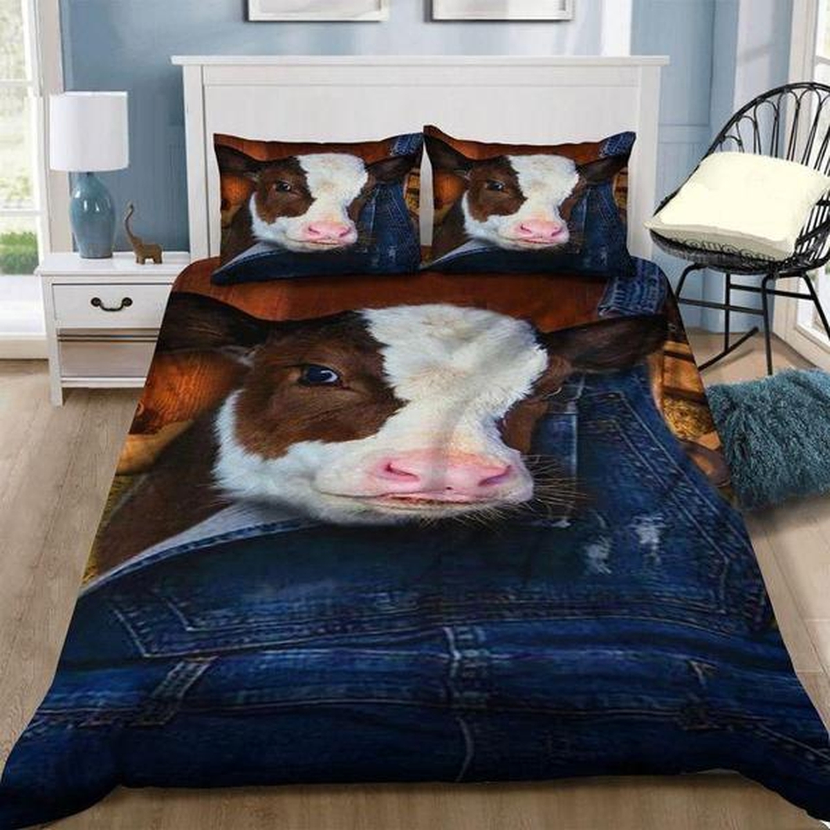 Cow Denim Bedding Set Bed Sheets Spread Duvet Cover Bedding Set - Unique Anime Apparel for Fans