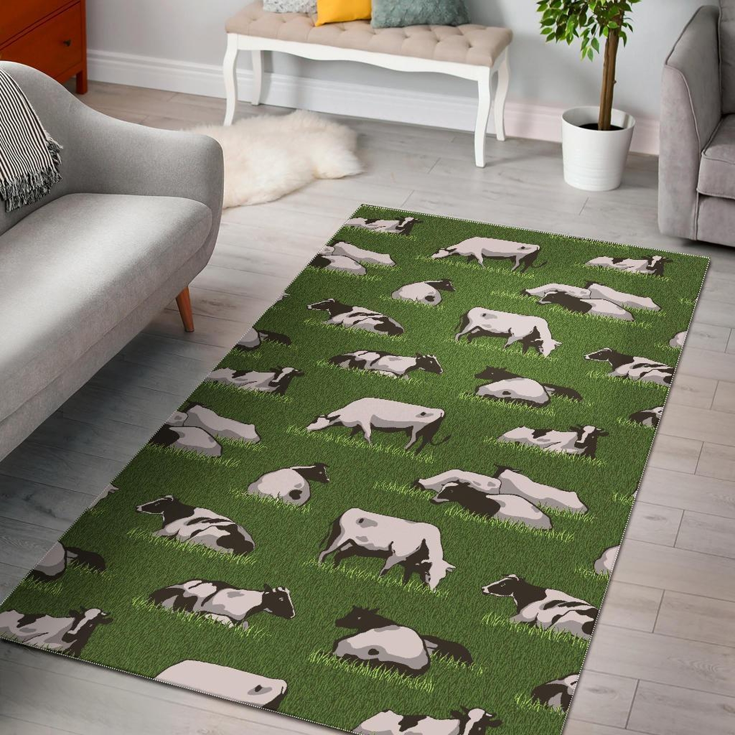 Cow Farm Pattern Print Area Limited Edition Rug - Unique Anime Apparel for Fans