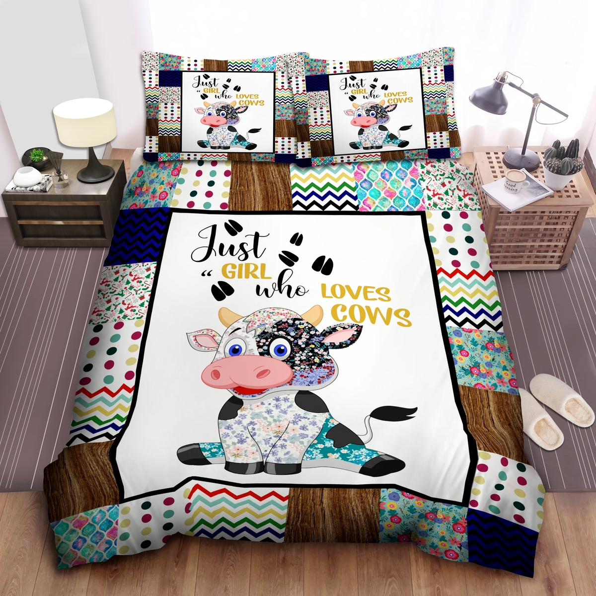 Cow Just Girl Who Loves Cows Bedding Set Bed Sheets Spread Comforter Duvet Cover Bedding Set - Unique Anime Apparel for Fans