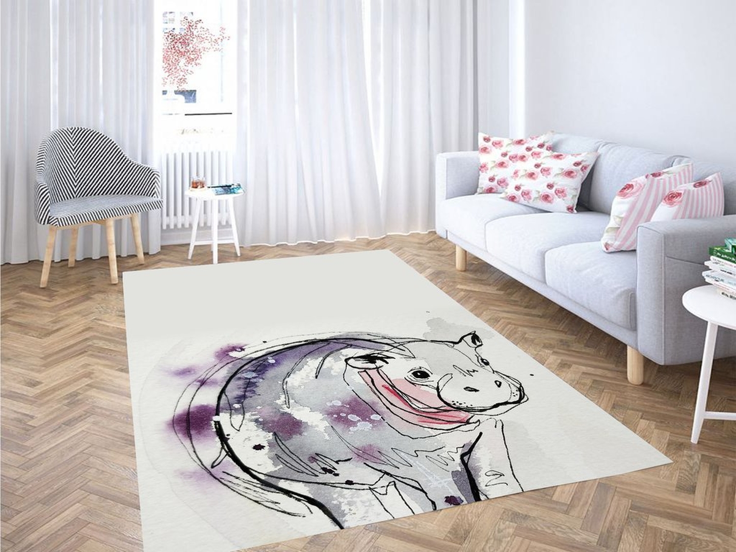 Cow Line Purple Living Room Modern Carpet Rug - Unique Anime Apparel for Fans