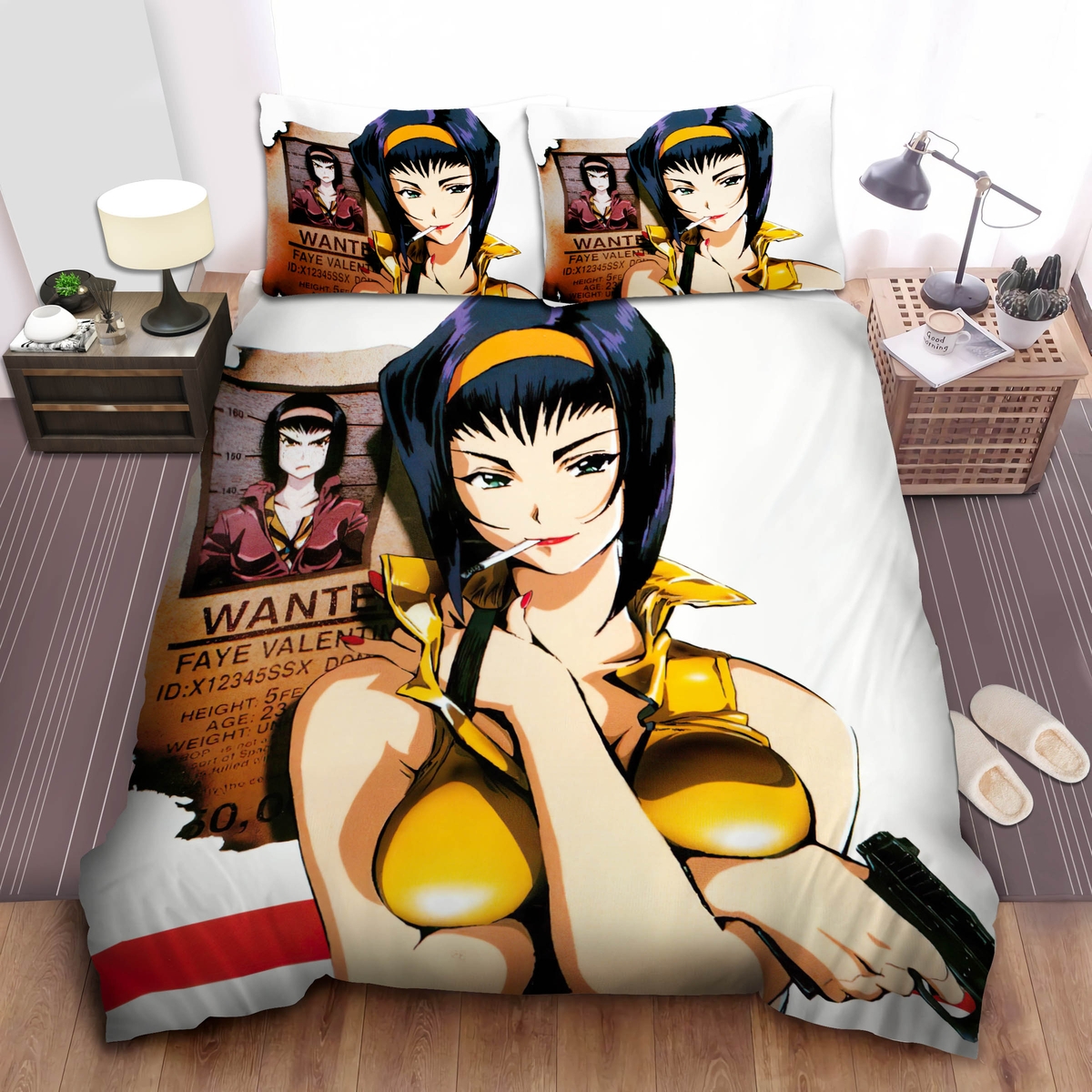 Cowboy Bebop Faye Valentine And Her Wanted Poster Bed Sheets Spread Duvet Cover Bedding Set - Unique Anime Apparel for Fans