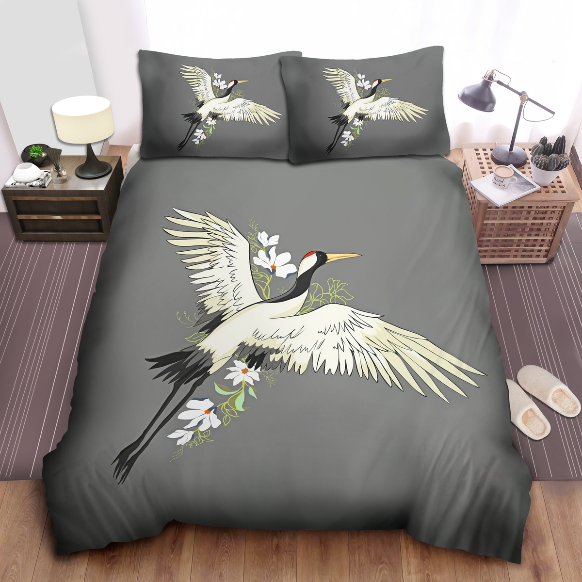 Crane Bed Sheets Spread Duvet Cover Bedding Set - Unique Anime Apparel for Fans