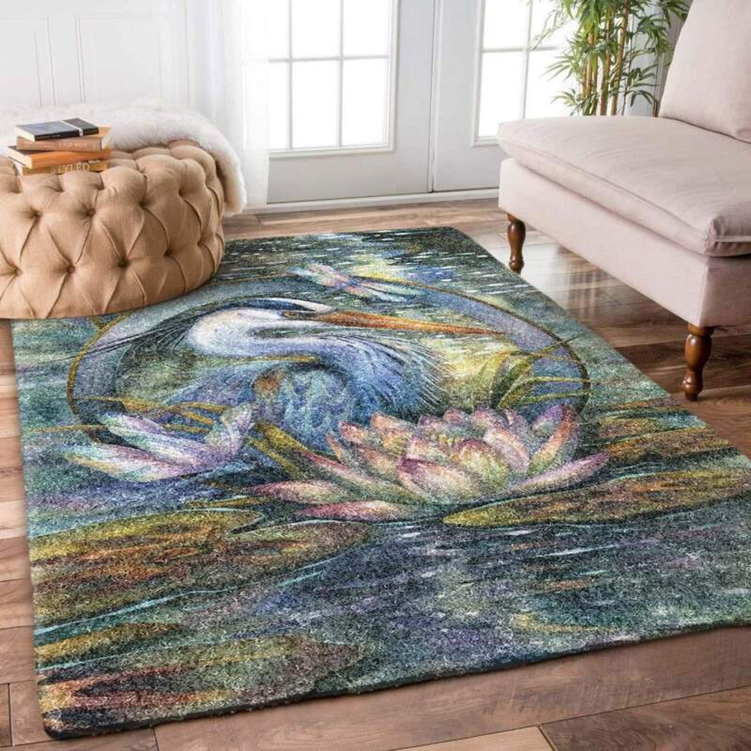 Crane Bird Lotus Limited Edition Rug - Unique Anime Apparel for Fans