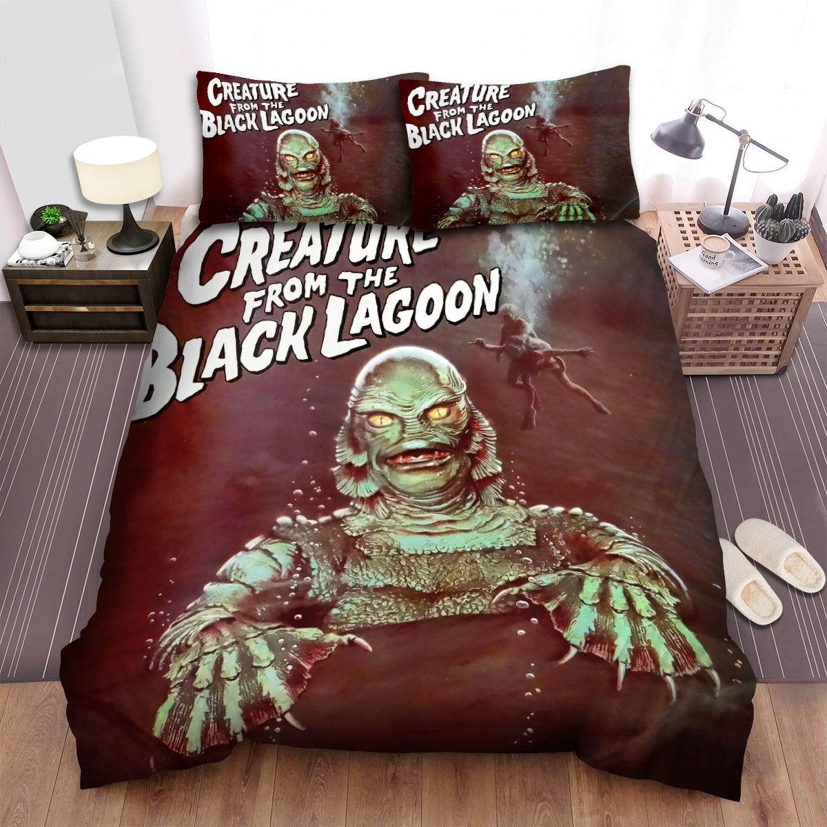 Creature From The Black Lagoon Monster Emerge Bed Sheets Spread Duvet Cover Bedding Set - Unique Anime Apparel for Fans