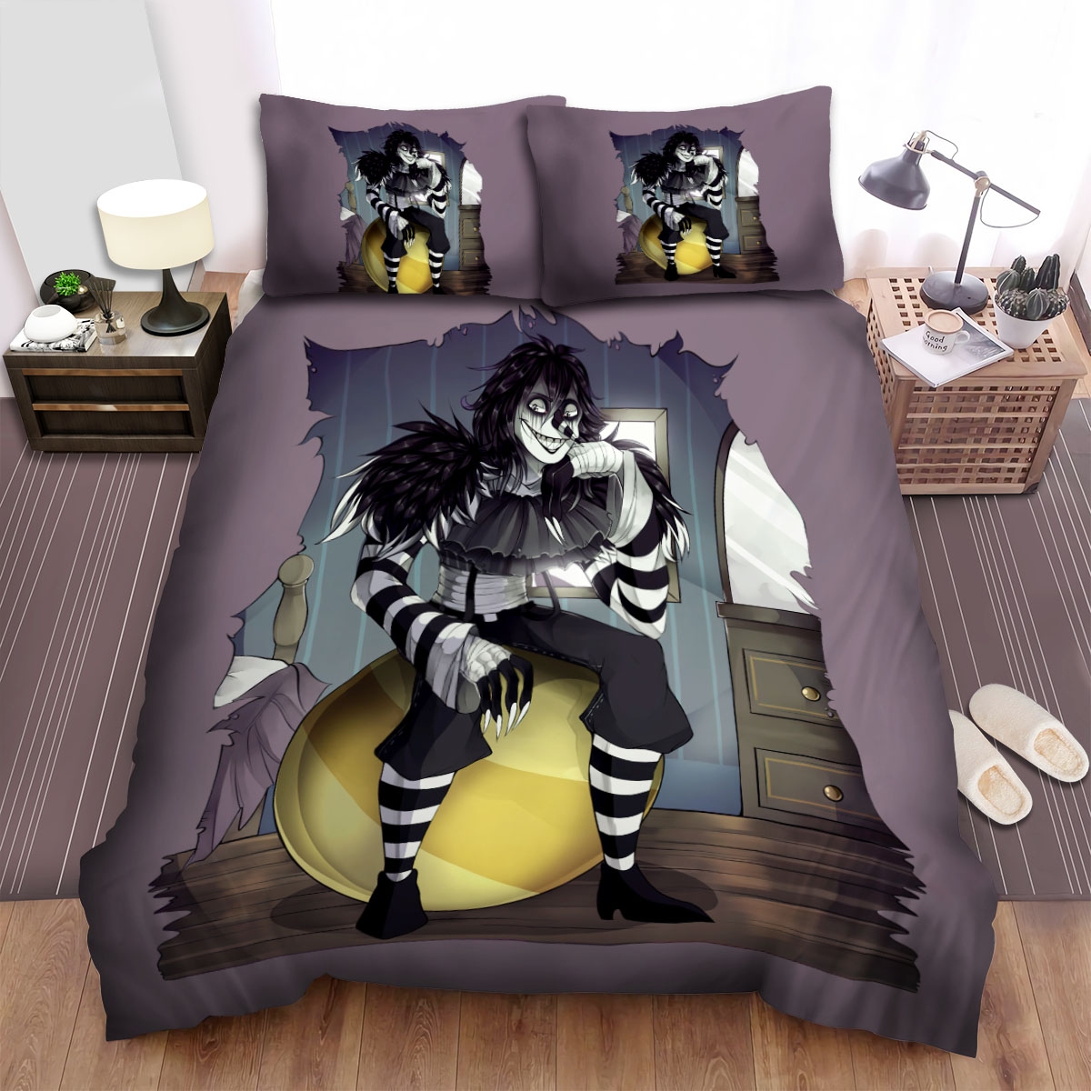 Creepypasta Laughing Jack Inside Your Room Bed Sheets Spread Duvet Cover Bedding Set - Unique Anime Apparel for Fans
