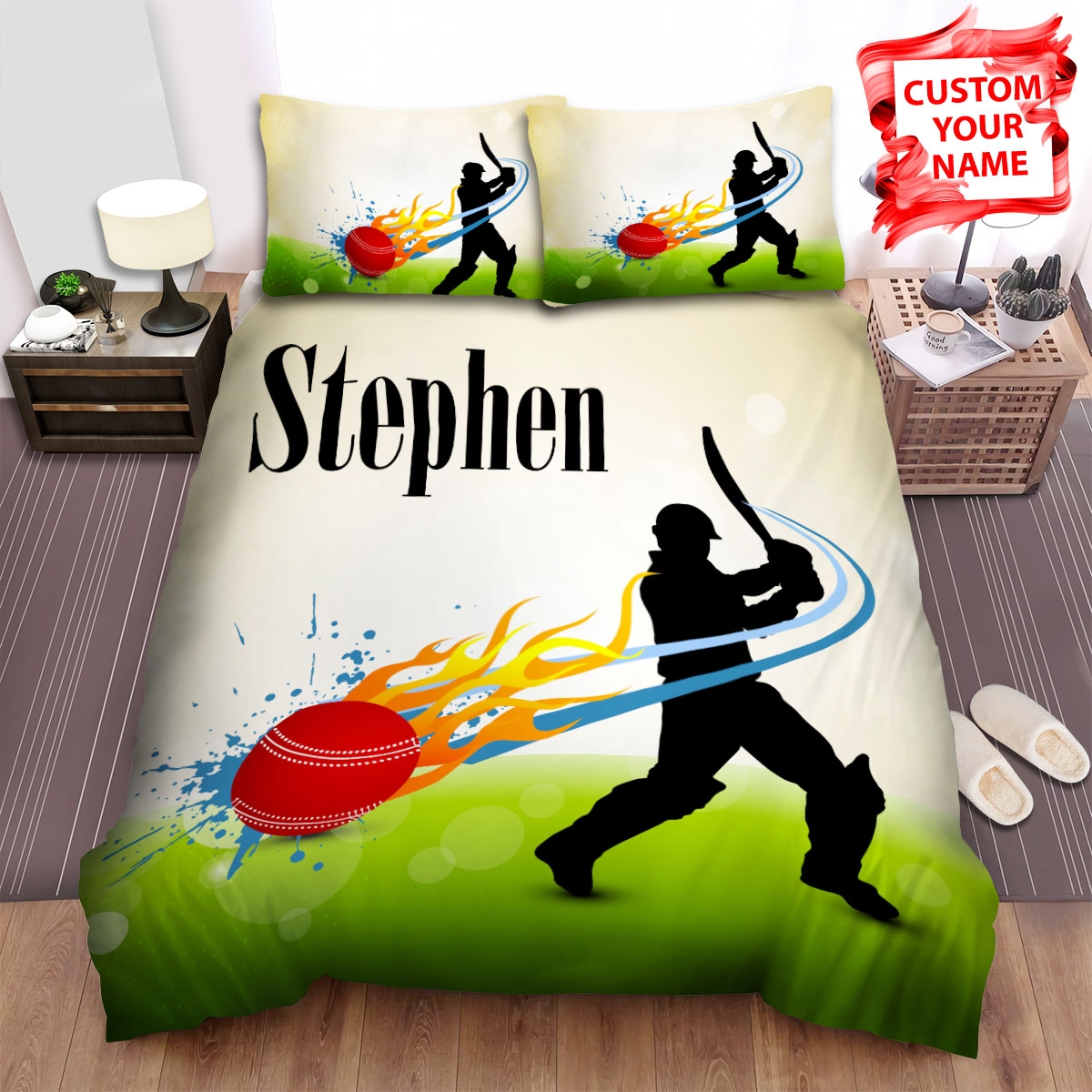 Cricket Hitting Ball Illustration Bed Sheets Spread Duvet Cover Bedding Set - Unique Anime Apparel for Fans