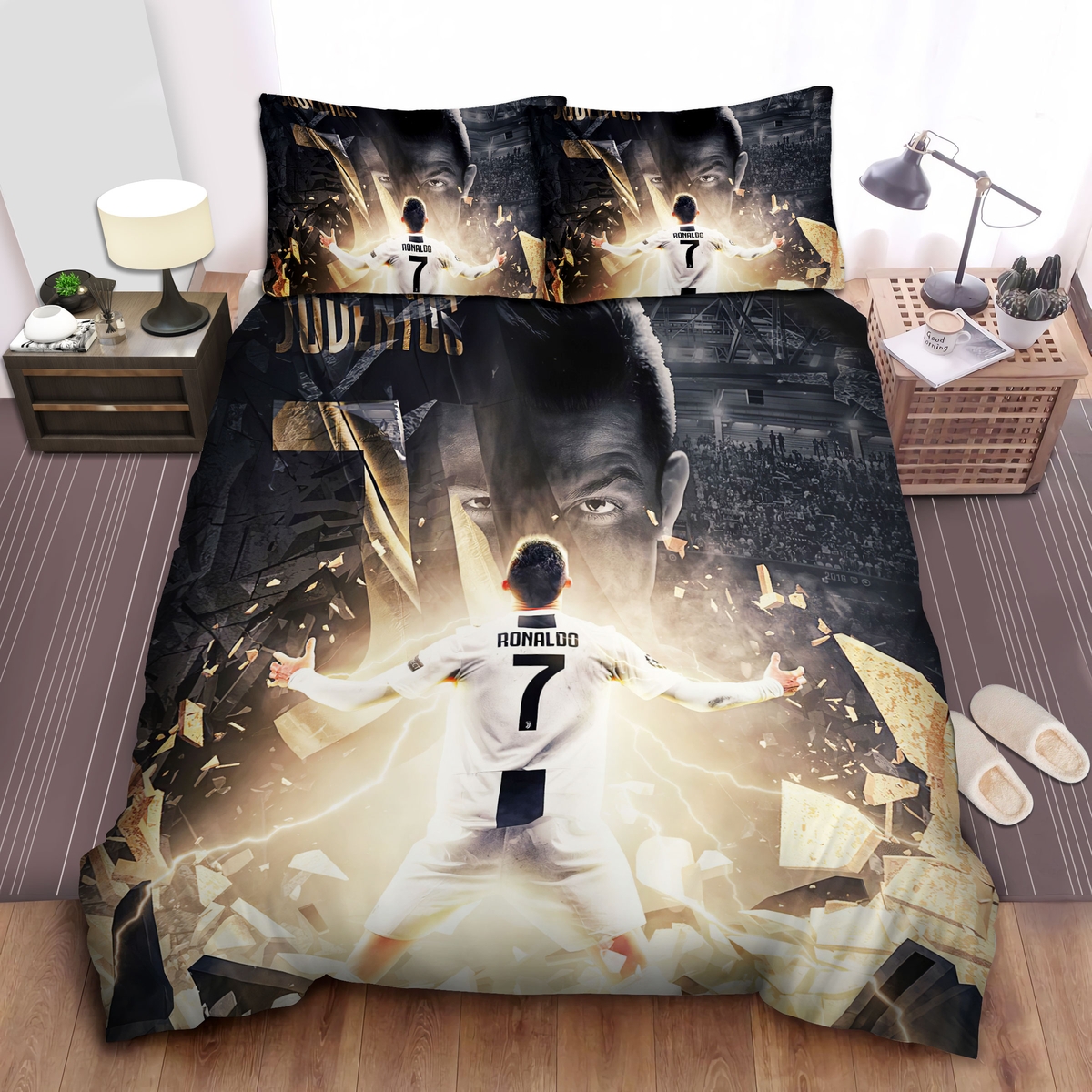 Cristiano Ronaldo In Real Madrid Uniform Digital Art Bed Sheets Spread Duvet Cover Bedding Set - Unique Anime Apparel for Fans