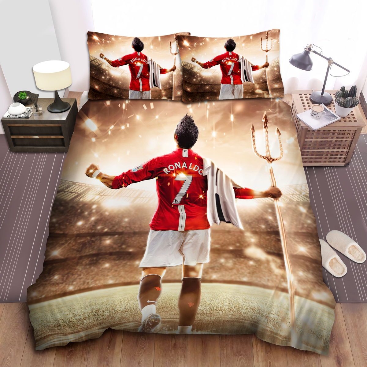 Cristiano Ronaldo The Red Devil In Manchester United Uniform Digital Art Bed Sheets Spread Duvet Cover Bedding Set - Unique Anime Apparel for Fans