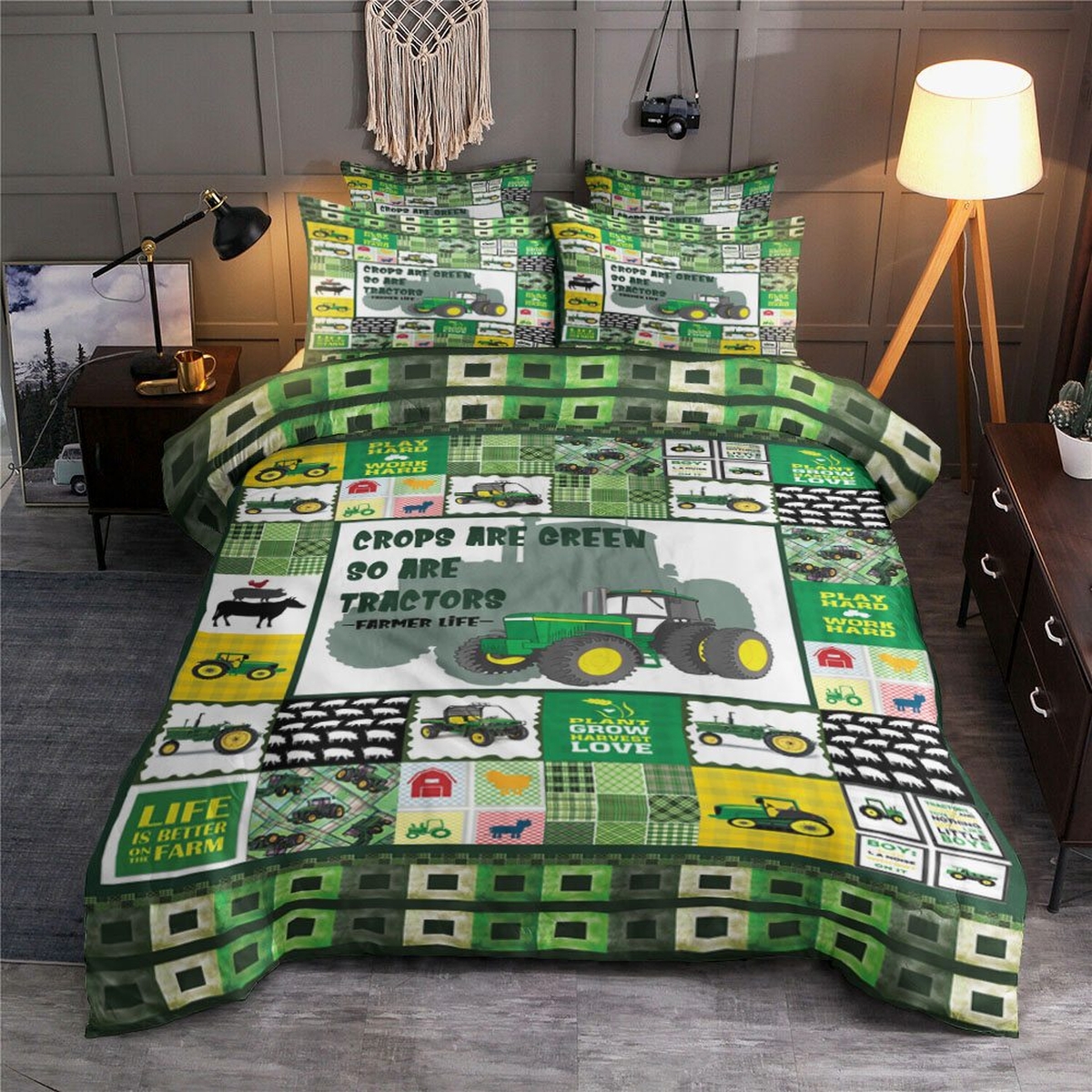 Crop Are Green So Are Tractors Bedding Set (Duvet Cover & Pillow Cases) - Unique Anime Apparel for Fans