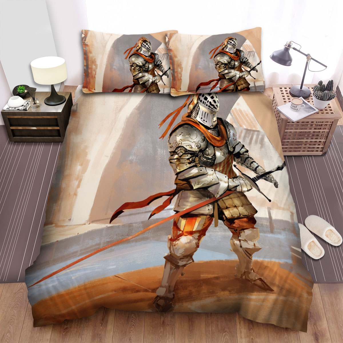 Crusader Knight In Heavy Armor Bed Sheets Spread Duvet Cover Bedding Set - Unique Anime Apparel for Fans