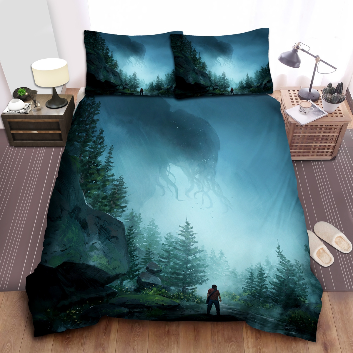Cthulhu In The Mist Bed Sheets Spread Duvet Cover Bedding Set - Unique Anime Apparel for Fans